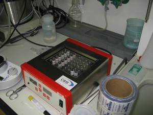 the heating block for incubation of test samples